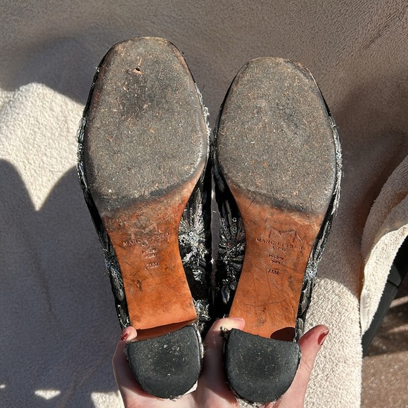 MARC FISHER Womens Silver Fabric Black Embroidered Grazie Booties 7.5 M - Picture 6 of 9